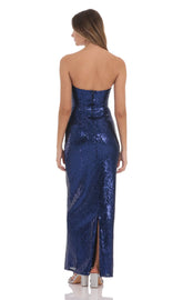 Sequin Twist Cutout Maxi Dress in Navy